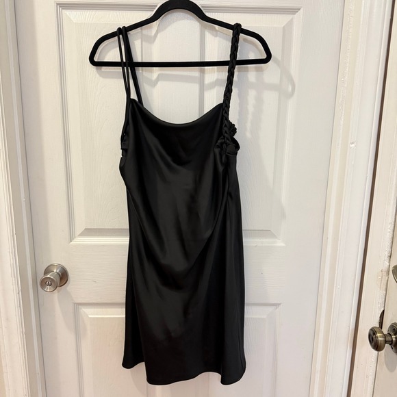 NWT House of Harlow‎ 1960 Black braided strap satin slip dress M (minor flaw) - Picture 4 of 12